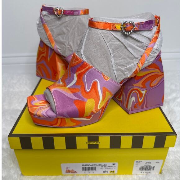 NWT Circus NY Sam Edelman Miranda Jewel Orange Multi Platform Heels 8.5 - Picture 5 of 15